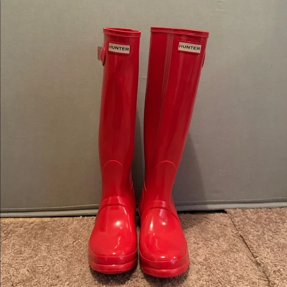 Hunter Women’s Pink Glossy Boots Size 8 - Picture 3 of 6